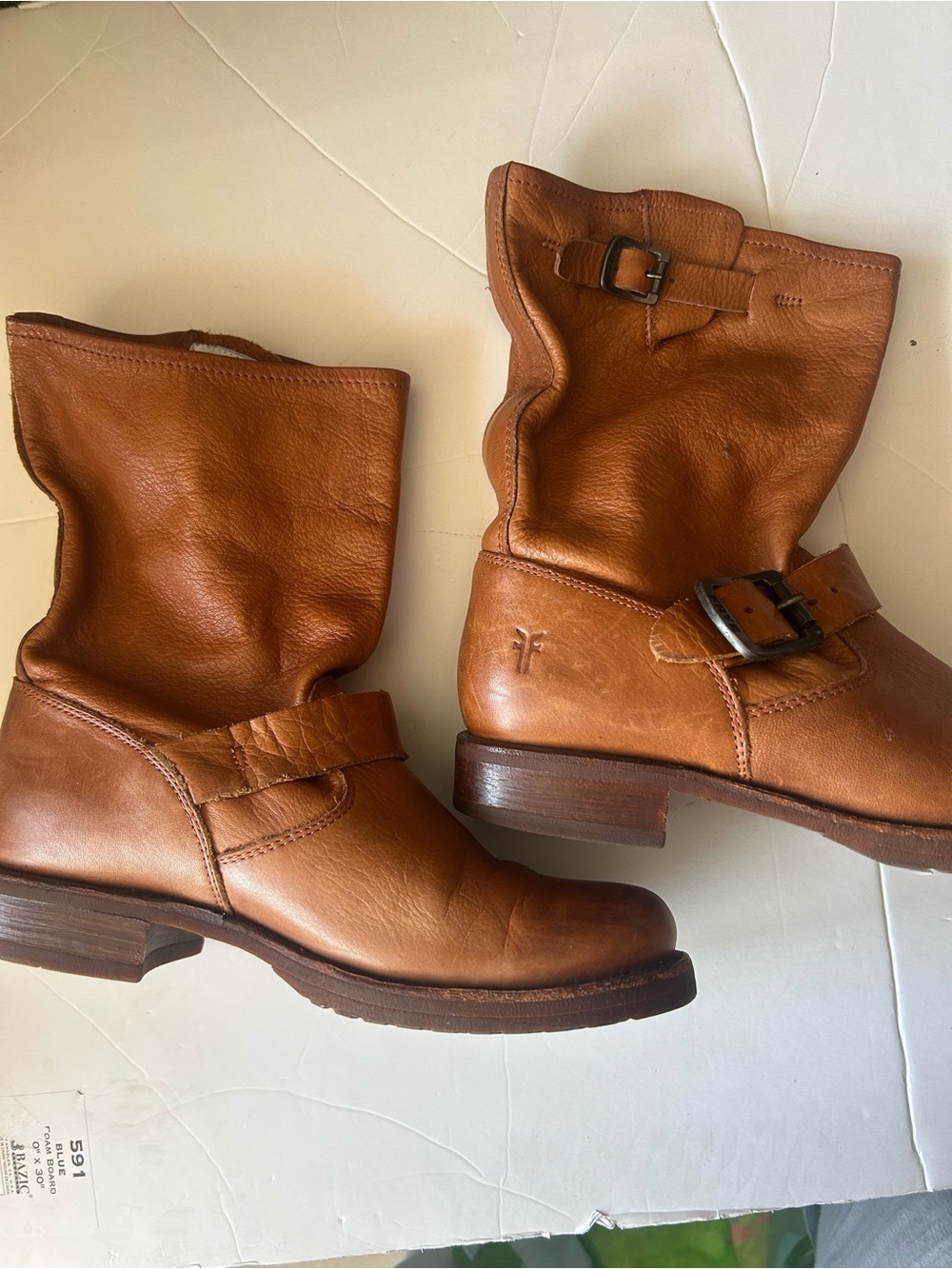 Frye Cognac Leather Lace-Up Mid-Calf Boots